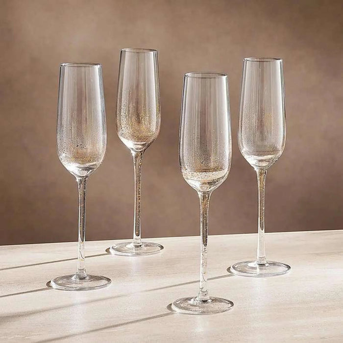 Oriana Gold Speckled 4-Piece Flute Glass Set 250Ml -Clear & Gold