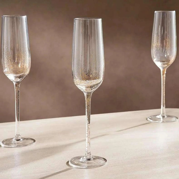 Oriana Gold Speckled 4-Piece Flute Glass Set 250Ml -Clear & Gold