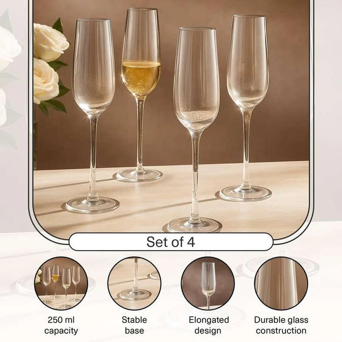 Oriana Gold Speckled 4-Piece Flute Glass Set 250Ml -Clear & Gold