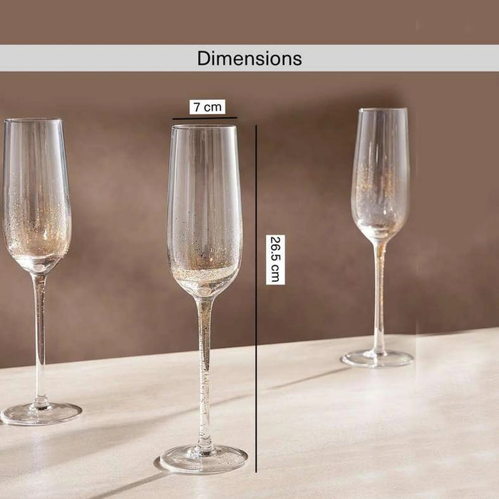 Oriana Gold Speckled 4-Piece Flute Glass Set 250Ml -Clear & Gold