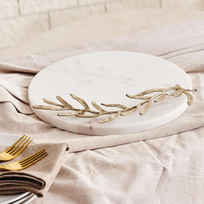 Ornate Metal Marble Cheese Board 30.5X28.5X6.5Cm - Gold