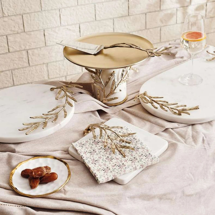 Ornate Metal Marble Cheese Board 30.5X28.5X6.5Cm - Gold