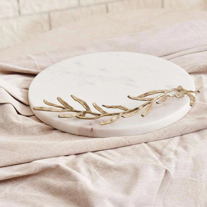 Ornate Metal Marble Cheese Board 30.5X28.5X6.5Cm - Gold