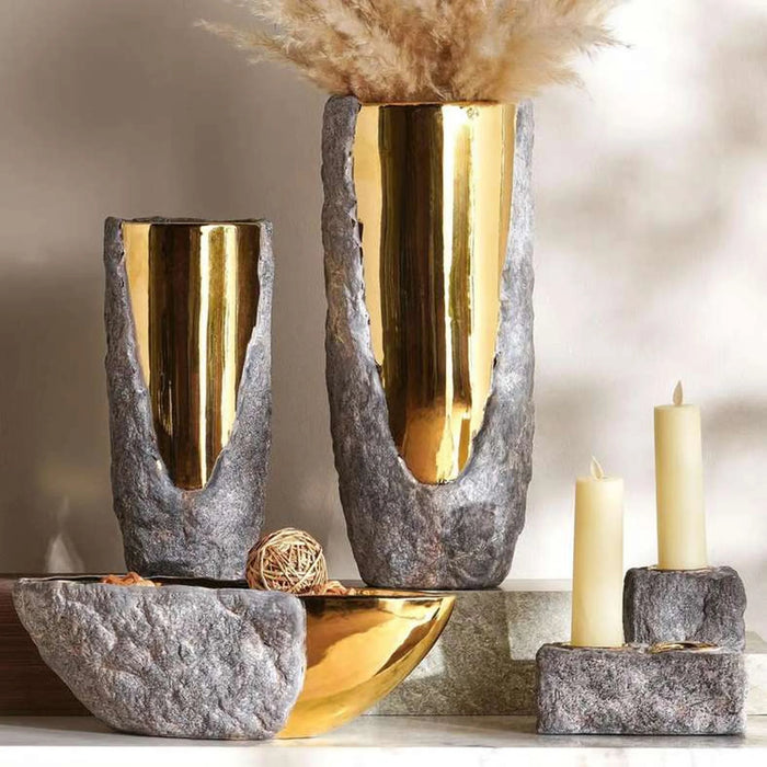Oro Ceramic Candle Holder 16.5X10X6.5Cm - Brown