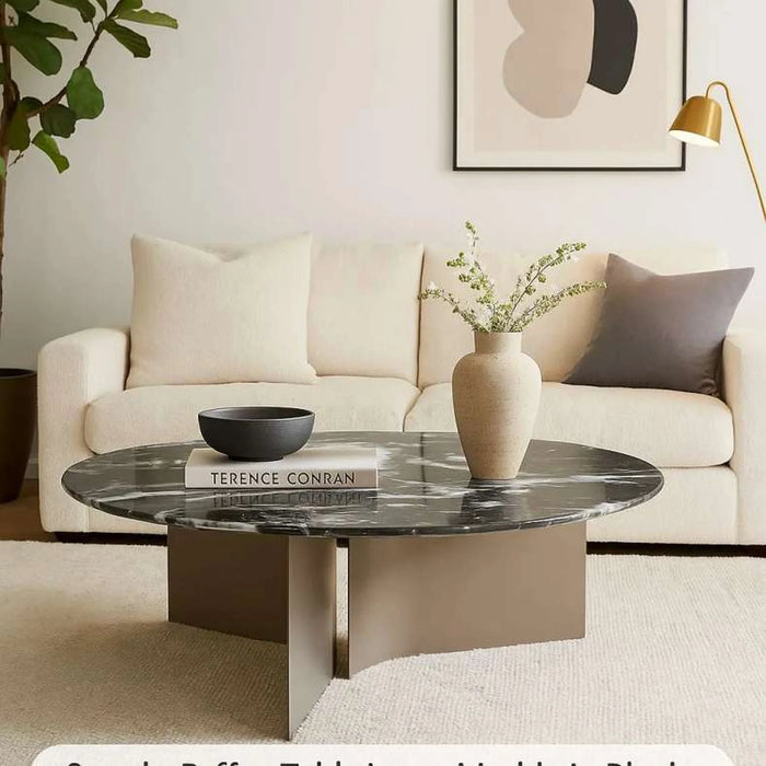 Osanio Coffee Table Large Marble - Black Brown Gold