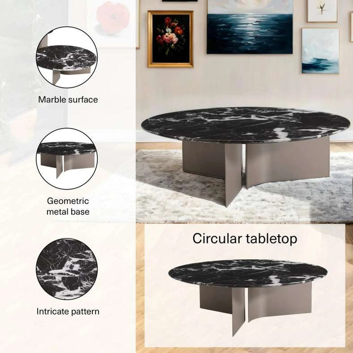 Osanio Coffee Table Large Marble - Black Brown Gold