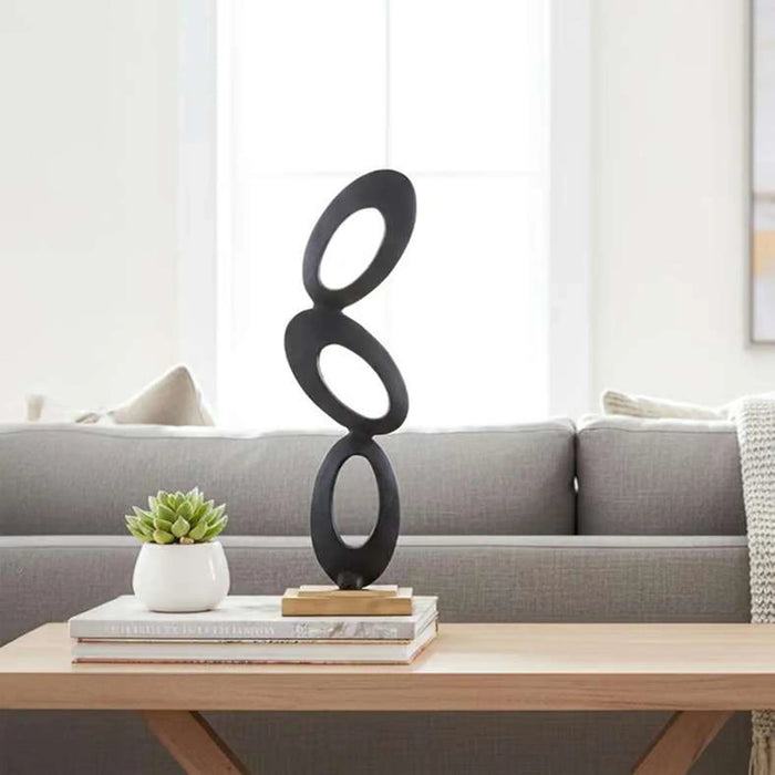 Osha Metal Circle Stacked Sculpture 20X10X55Cm - Black Pan Home