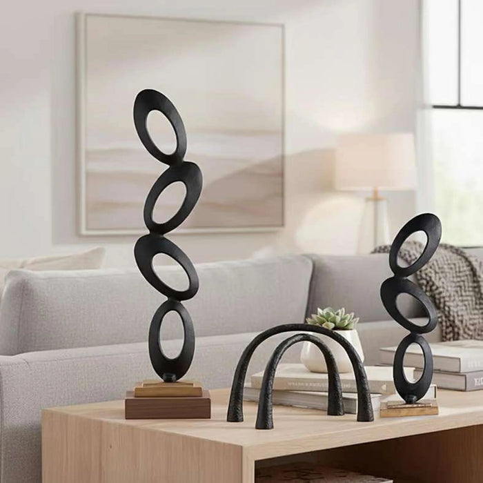 Osha Metal Circle Stacked Sculpture 20X10X55Cm - Black Pan Home