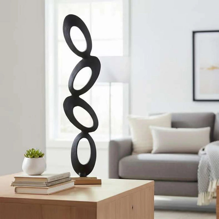 Osha Metal Circle Stacked Sculpture 20X10X68Cm - Black Pan Home