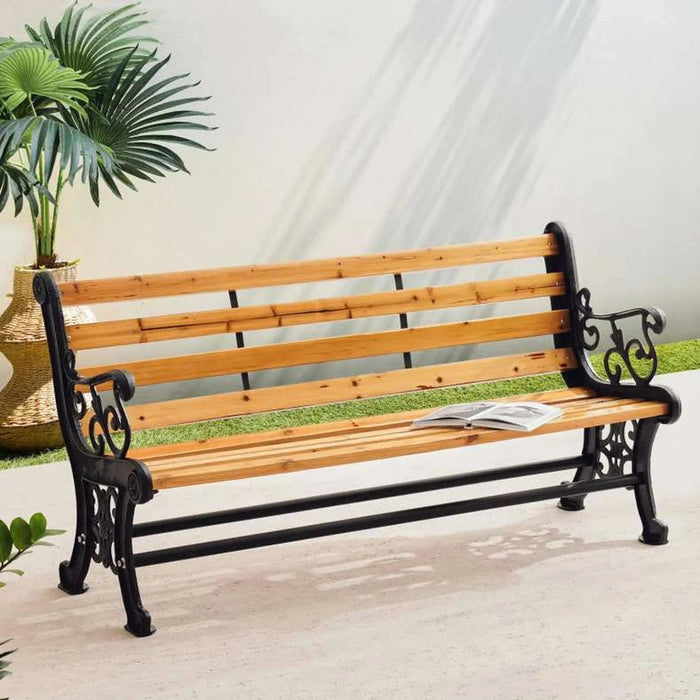 Osuka Outdoor Cast Iron 3 Seater Bench - Brown Pan Home