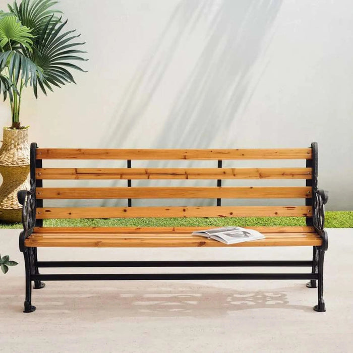 Osuka Outdoor Cast Iron 3 Seater Bench - Brown Pan Home