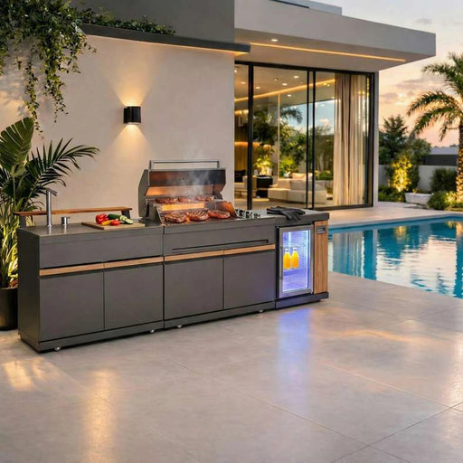 Oven Outdoor Kitchen With Counter & Particular-Grey Wooden Pan Home