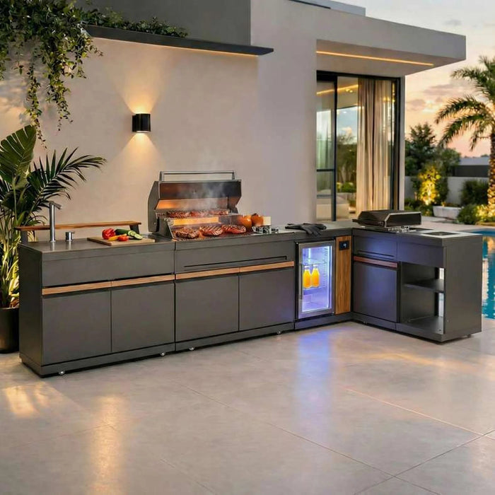 Oven Outdoor Kitchen With Counter & Particular-Grey Wooden Pan Home