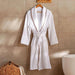Oyster Stich Premium Turkish Cotton Shawl Collar Bathrobe -S/M- White And Beige Pan Home