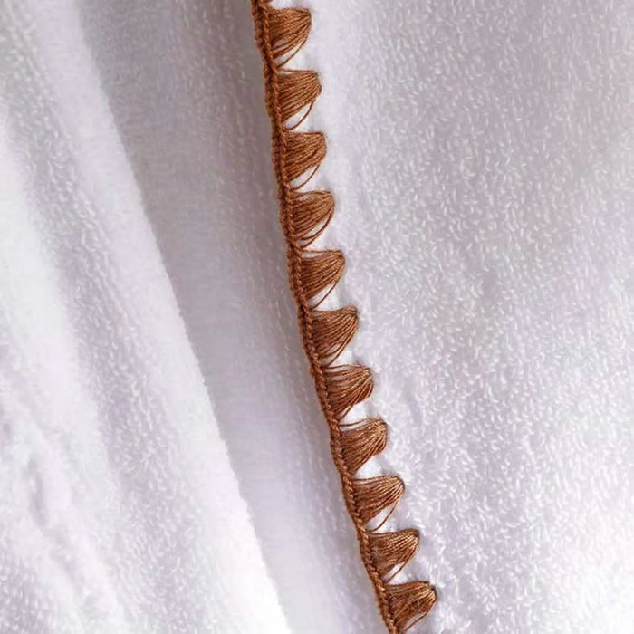 Oyster Stich Premium Turkish Cotton Shawl Collar Bathrobe -S/M- White And Beige Pan Home