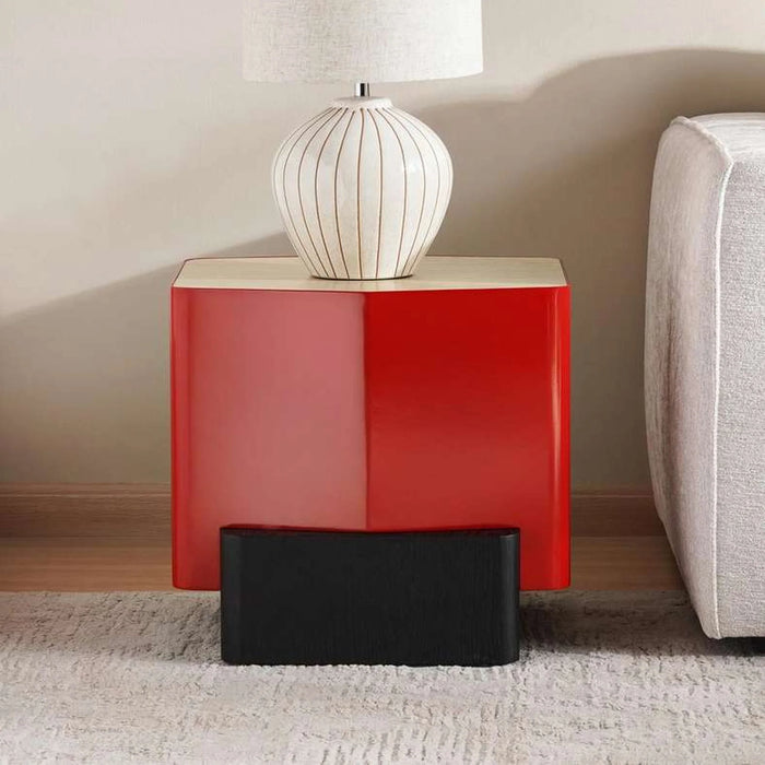 Ozbeg End Table Sintered Stone - Natural & Red