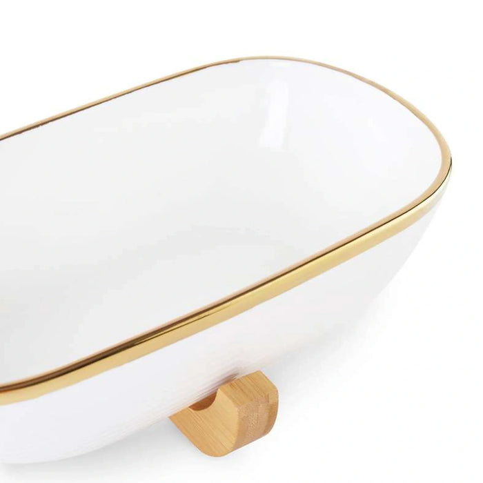 Paco Oval Serving Bowl With Bamboo Base 1.8L - White