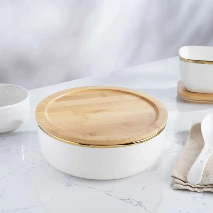 Paco Round Serving Bowl With Bamboo Lid 2L - White