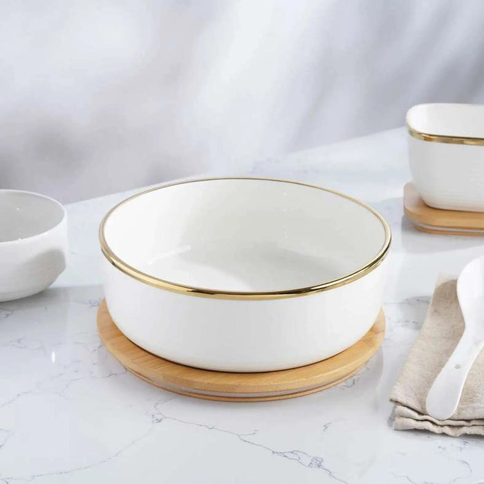 Paco Round Serving Bowl With Bamboo Lid 2L - White