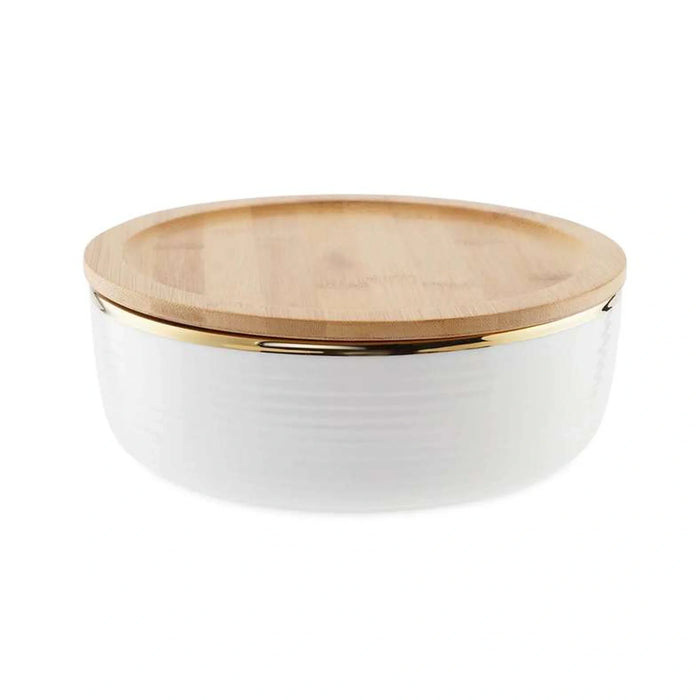 Paco Round Serving Bowl With Bamboo Lid 2L - White
