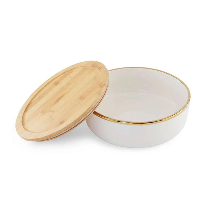 Paco Round Serving Bowl With Bamboo Lid 2L - White