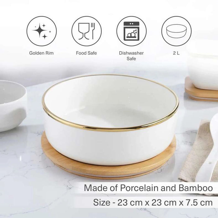 Paco Round Serving Bowl With Bamboo Lid 2L - White