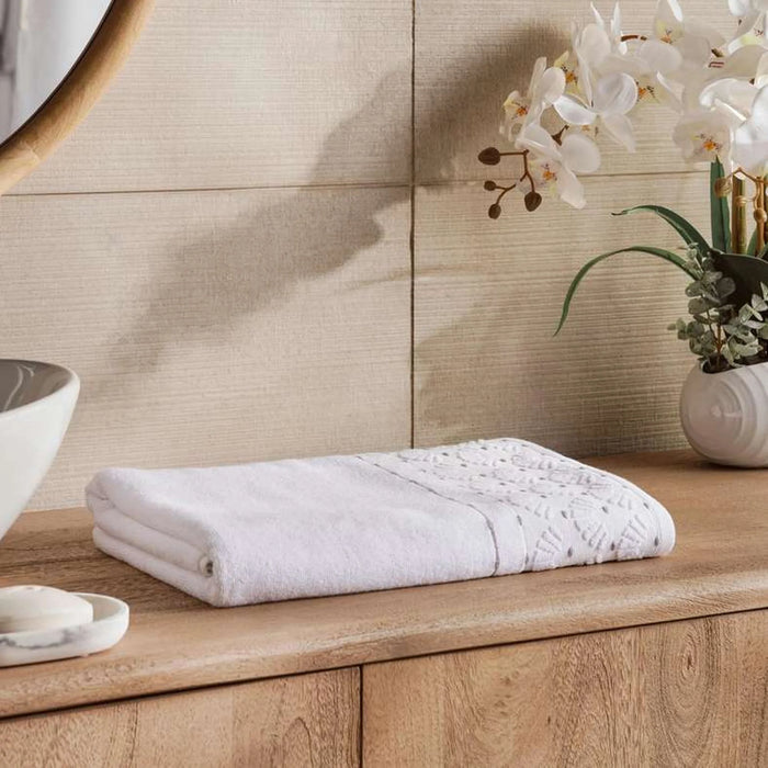 Palm Border Jacquard 500 Gsm Bath Towel 70X140  Cm - Grey