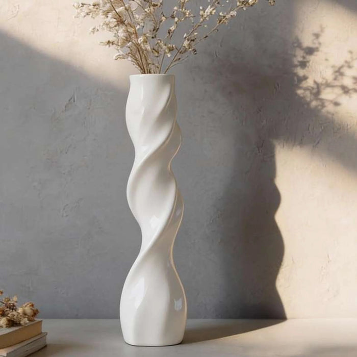 Palsey Swirl Polyresin Vase 26.5X110Cm - White