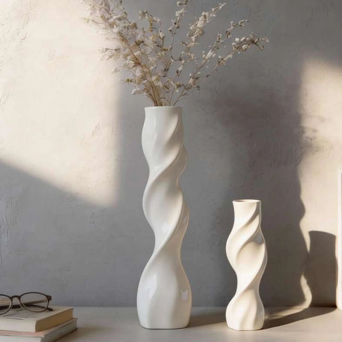 Palsey Swirl Polyresin Vase 26.5X110Cm - White
