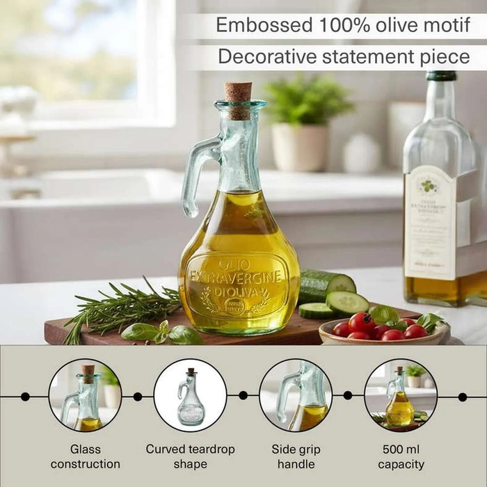 Pandora Oil & Vinegar Recycled Glass Bottle With Handle 500Ml -Light Green