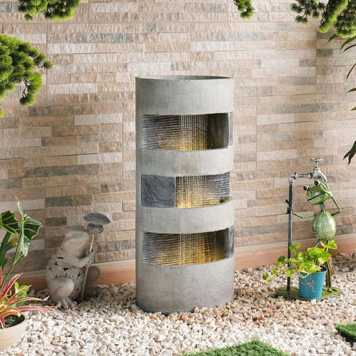 Paradise Resin Floor Fountain With 2 Meter Wire And Led  38.5X38.5X82.5Cm - Grey Pan Home