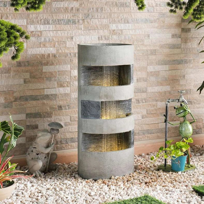 Paradise Resin Floor Fountain With 2 Meter Wire And Led  38.5X38.5X82.5Cm - Grey Pan Home