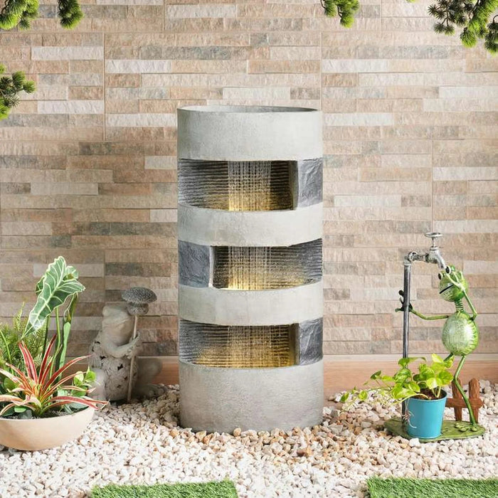 Paradise Resin Floor Fountain With 2 Meter Wire And Led  38.5X38.5X82.5Cm - Grey Pan Home