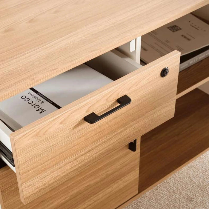 Paramus Executive Desk With Side Cabinet Melamine - Natural & White Pan Home
