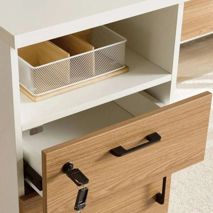 Paramus Office Desk With Side Cabinet Melamine - Natural & White Pan Home