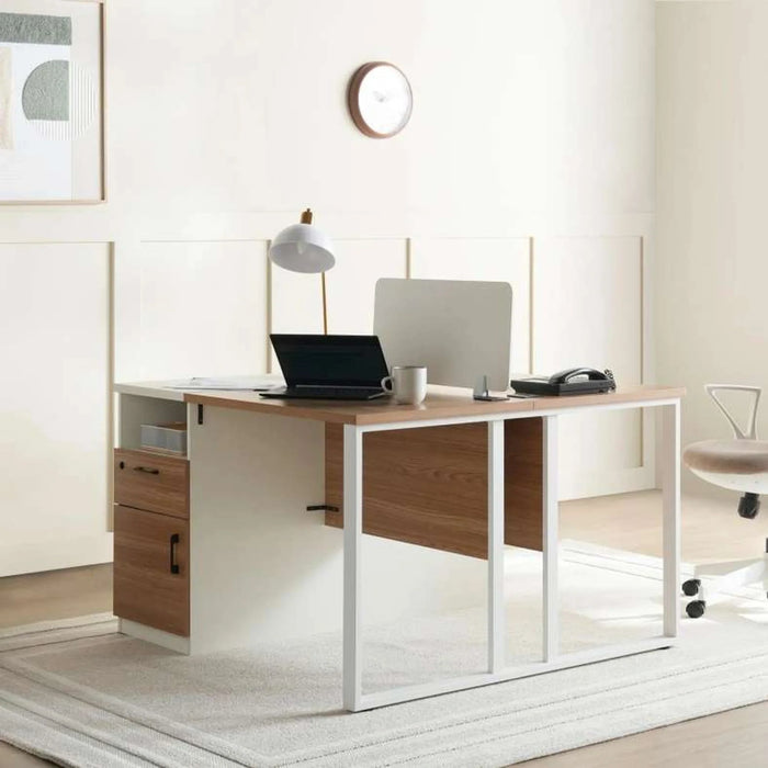 Paramus Office Work Station For 2 Person Melamine - Natural & White