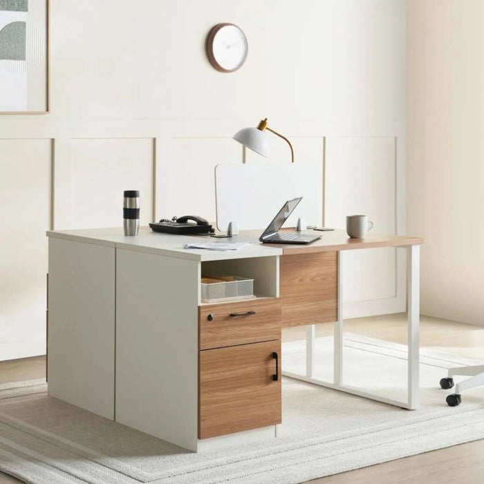 Paramus Office Work Station For 2 Person Melamine - Natural & White