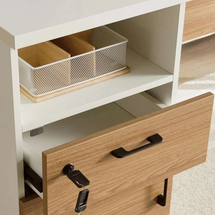 Paramus Office Work Station For 2 Person Melamine - Natural & White