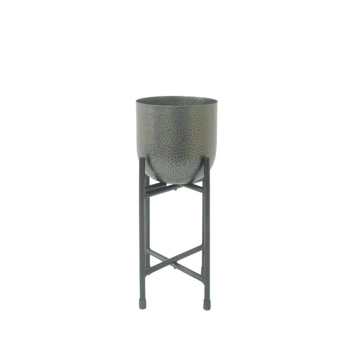 Parsley Metal Textured  Planter With Stand 19X19X45Cm - Black Pan Home