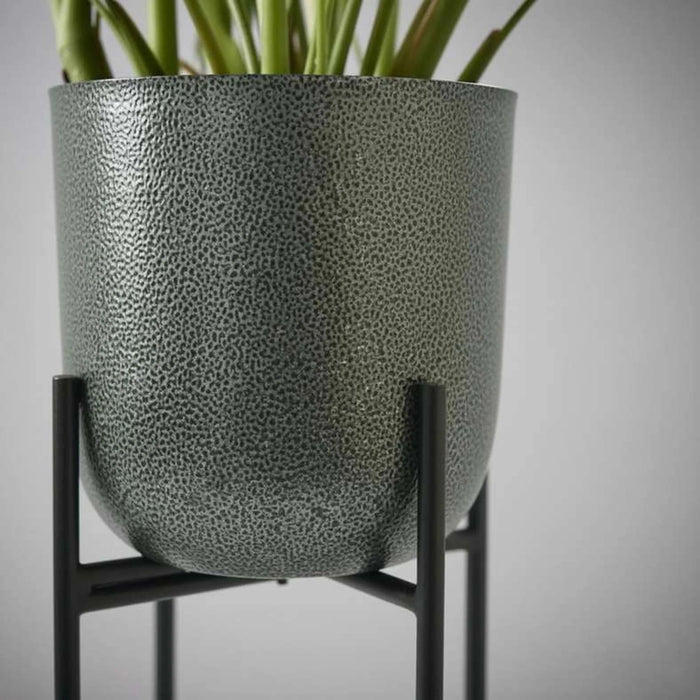 Parsley Metal Textured  Planter With Stand 23X23X56Cm - Black Pan Home