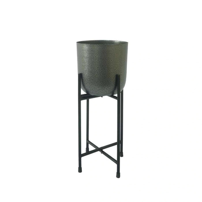 Parsley Metal Textured  Planter With Stand 23X23X56Cm - Black Pan Home