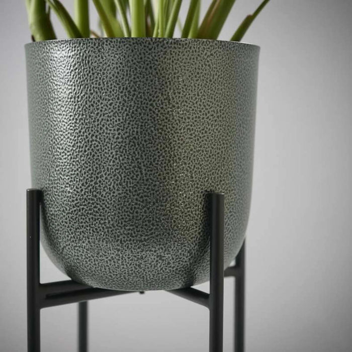 Parsley Metal Textured  Planter With Stand 28X28X71Cm - Black Pan Home