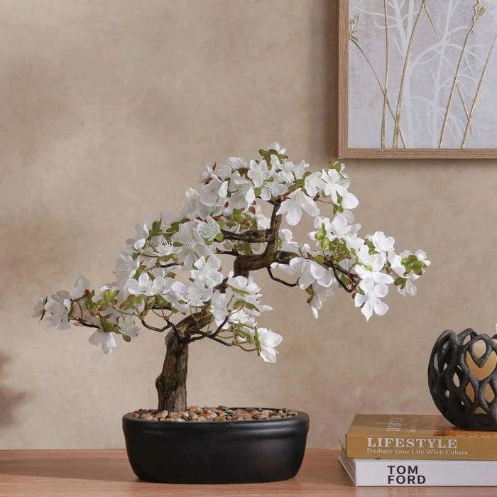 Peach Blossom With Ceramic Pot H34Cm - White Pan Home