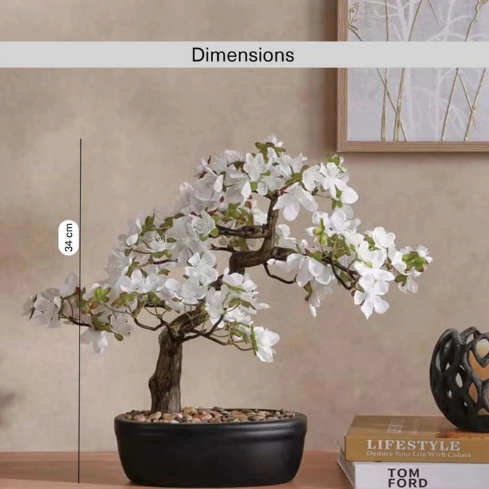 Peach Blossom With Ceramic Pot H34Cm - White Pan Home