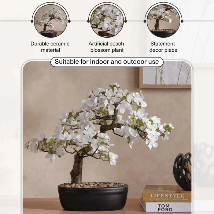 Peach Blossom With Ceramic Pot H34Cm - White Pan Home