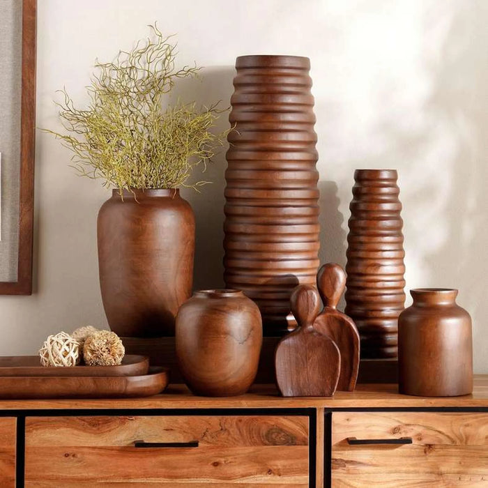Pecan Wooden Decor Vase 20X20X32Cm - Brown
