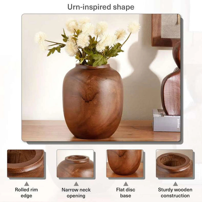 Pecan Wooden Decor Vase 20X20X32Cm - Brown