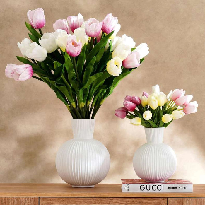 Peony Artificial Flower 8Pcs Set H26Cm - White