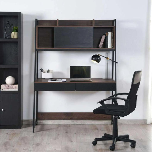 Peoria Writing Desk With Drawer Top Shelves - Black Pan Home