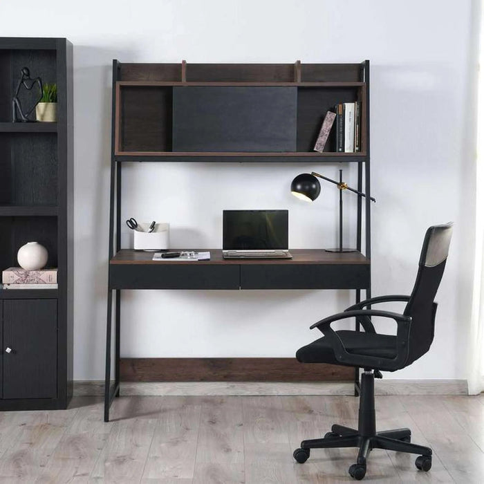 Peoria Writing Desk With Drawer Top Shelves - Black Pan Home
